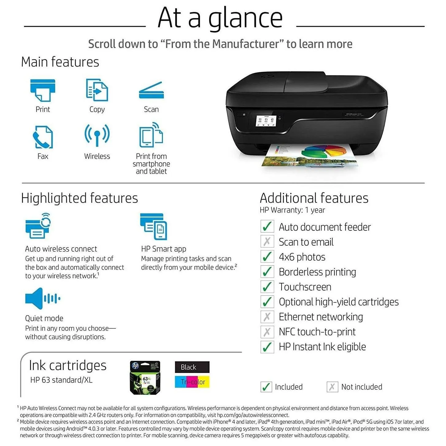 HP OfficeJet 3830 Wireless All-in-One Printer with Mobile Printing (Refurbished)