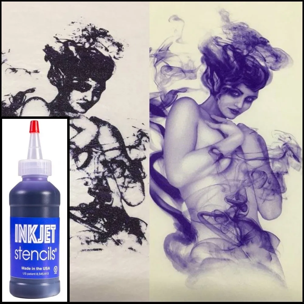 InkJet Stencils 4oz Bottles. 1 bottle will print about 3,000 sheets. Mark bottle in quarters... read description.s of the Epson Printer.