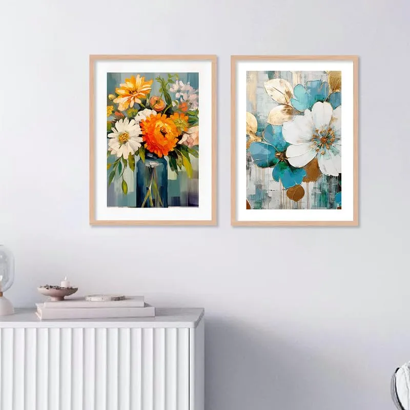 Kalit Kala Decor Paintings Modern Art Wall Decor Framed Paintings For Bedroom Living Room-Framed Wall Posters/Paintings With Frame-Paintings For Wall Decoration,Set Of 4 (Sea Flower)-Engineered Wood