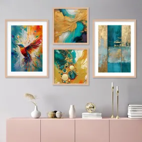 Kalit Kala Majestic Bird Modern Wall Art Aesthetic Paintings & Prints with frame for room decoration,wall decoration, living room, bedroom.Big Size Set of 4