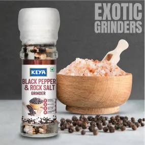 Keya Black Pepper & Rock Salt Grinder | Exotic Spices Blend Perfect for Soups, Meats, Stews, Chutneys| 80gm