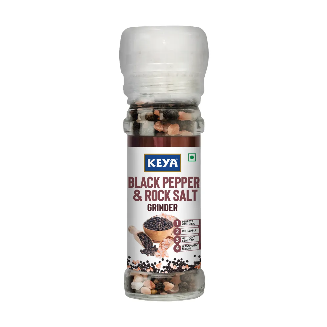 Keya Black Pepper & Rock Salt Grinder | Exotic Spices Blend Perfect for Soups, Meats, Stews, Chutneys| 80gm