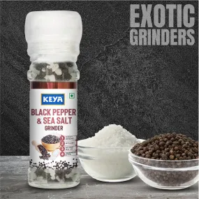 Keya Black Pepper & Sea Salt Grinder 80g | Perfect for Seasoning Vegetables, Soups, Curries, Seafood & More | Twist-Top Grinders for Effortless Flavor Enhancement in Every Dish