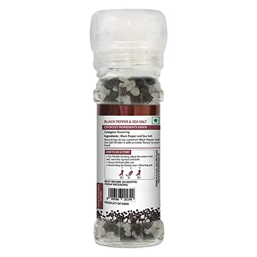 Keya Black Pepper & Sea Salt Grinder 80g | Perfect for Seasoning Vegetables, Soups, Curries, Seafood & More | Twist-Top Grinders for Effortless Flavor Enhancement in Every Dish