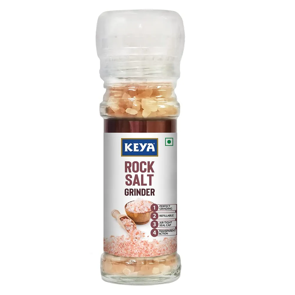 Keya Rock Salt Grinder 100g | Natural, Healthy Alternative to Regular Salt for Cooking, Seasoning & Garnishing | Perfect for Enhancing Flavors in Meals, Snacks, and More | 100g Premium Quality Grinder