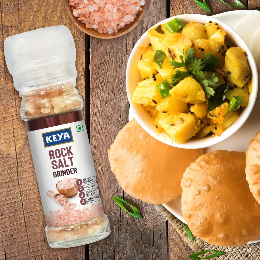 Keya Rock Salt Grinder 100g | Natural, Healthy Alternative to Regular Salt for Cooking, Seasoning & Garnishing | Perfect for Enhancing Flavors in Meals, Snacks, and More | 100g Premium Quality Grinder