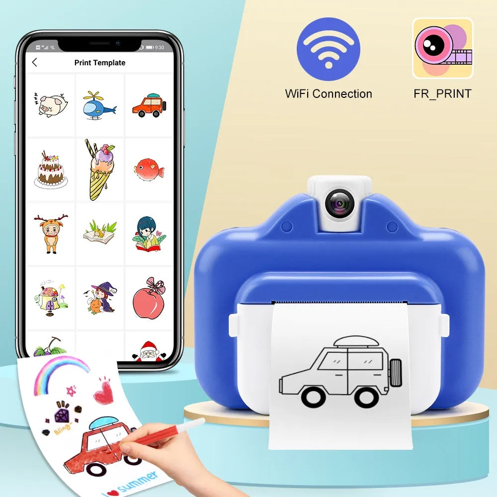 Kids Camera WIFI Instant Print Camera Thermal Printer Wireless WIFI Phone Printer 32GB Card 1080P HD Children Digital Camera Toy
