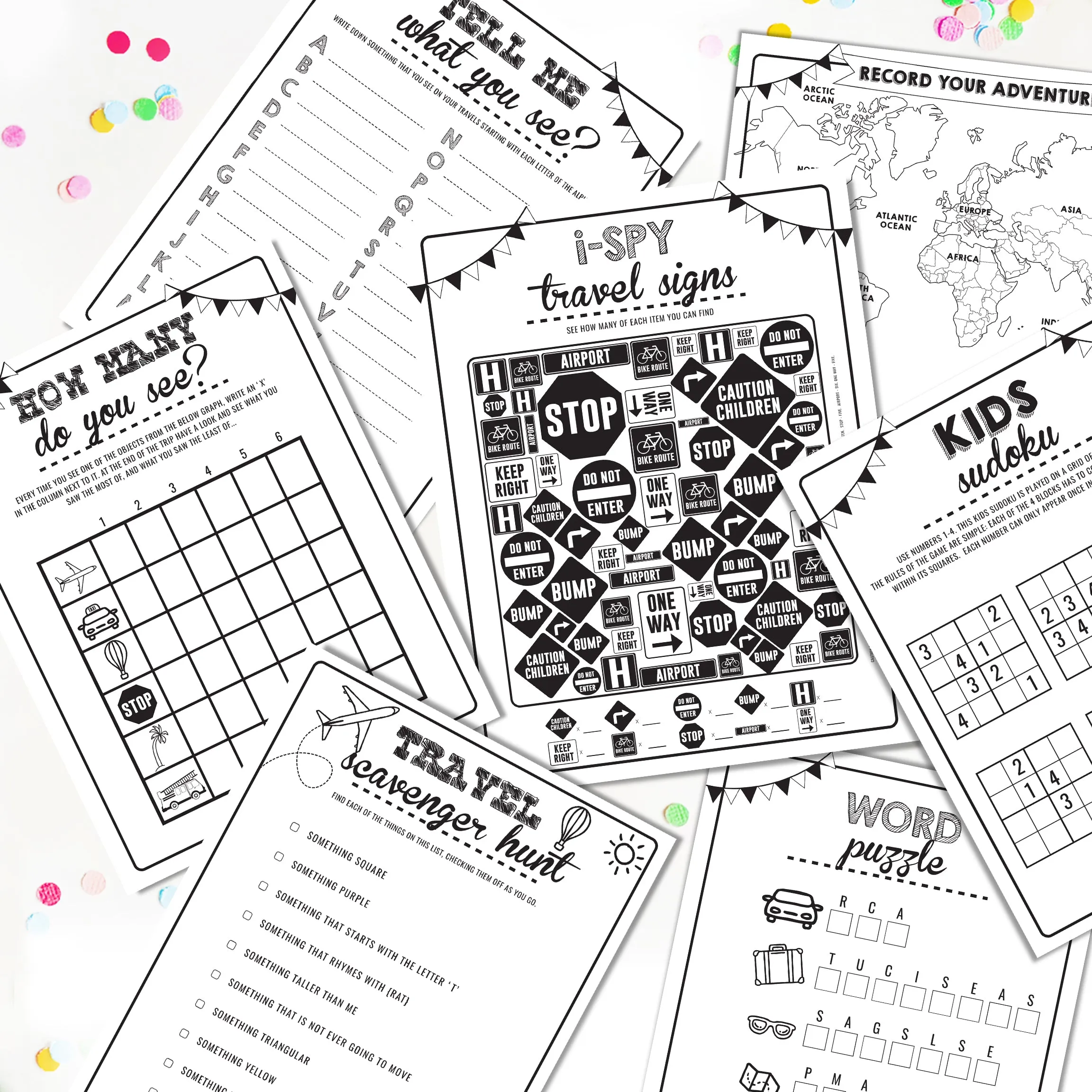 Kids Travel Activity Sheets | Kids Road trip Activity Sheets | Kids Holiday Activities