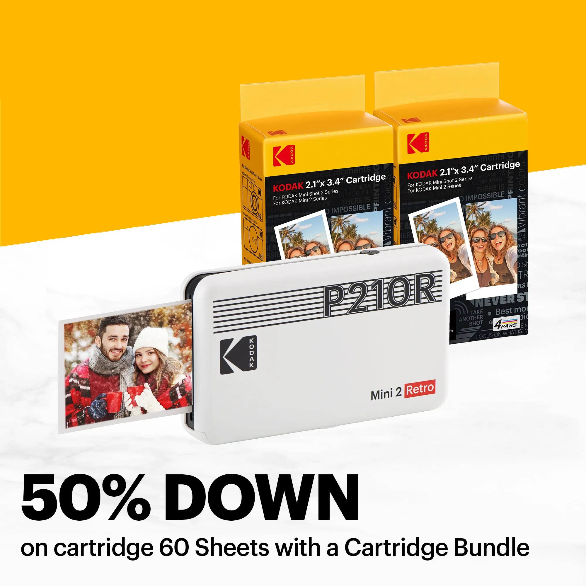 KODAK Mini 2 Retro 4PASS Portable Photo Printer (2.1x3.4 inches)   68 Sheets Bundle