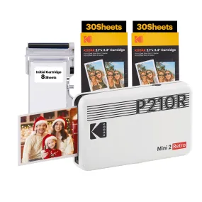 KODAK Mini 2 Retro 4PASS Portable Photo Printer (2.1x3.4 inches)   68 Sheets Bundle