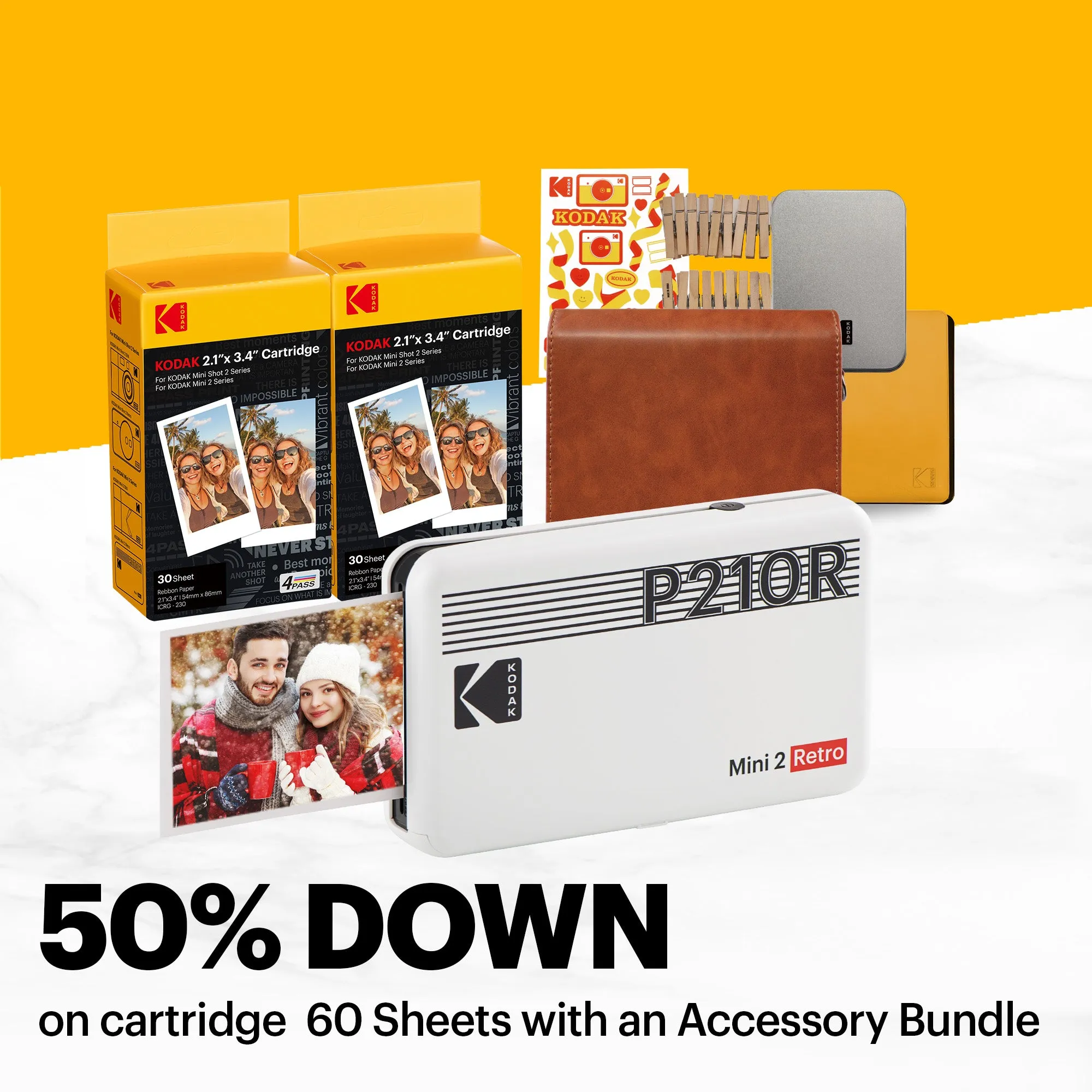 KODAK Mini 2 Retro 4PASS Portable Photo Printer (2.1x3.4 inches)   68 Sheets Gift Bundle