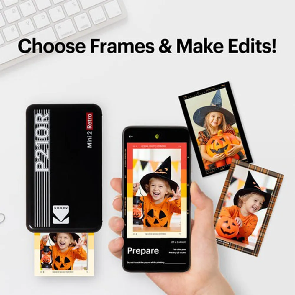 KODAK Mini 2 RETRO Portable Bluetooth NFC Wireless 620mAh Photo Printer Bundle Kit with 68 Film Sheets and Accessories, 2.1" x 3.4" Prints 4PASS Print, Bordered / Borderless Printing, Smartphone App Support (Yellow, Black, White) | P210R