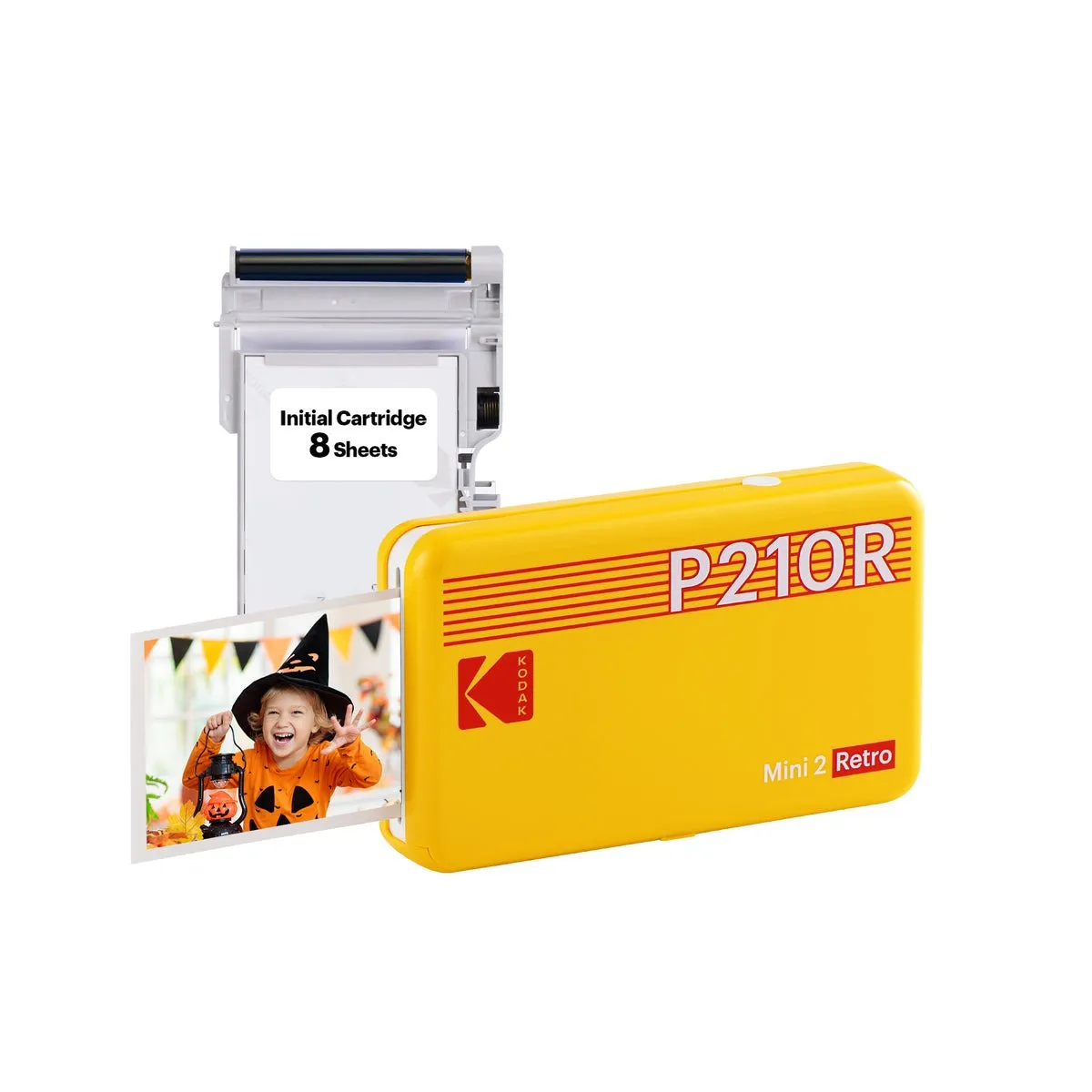 KODAK Mini 2 RETRO Portable Bluetooth NFC Wireless 620mAh Photo Printer Bundle Kit with 68 Film Sheets and Accessories, 2.1" x 3.4" Prints 4PASS Print, Bordered / Borderless Printing, Smartphone App Support (Yellow, Black, White) | P210R