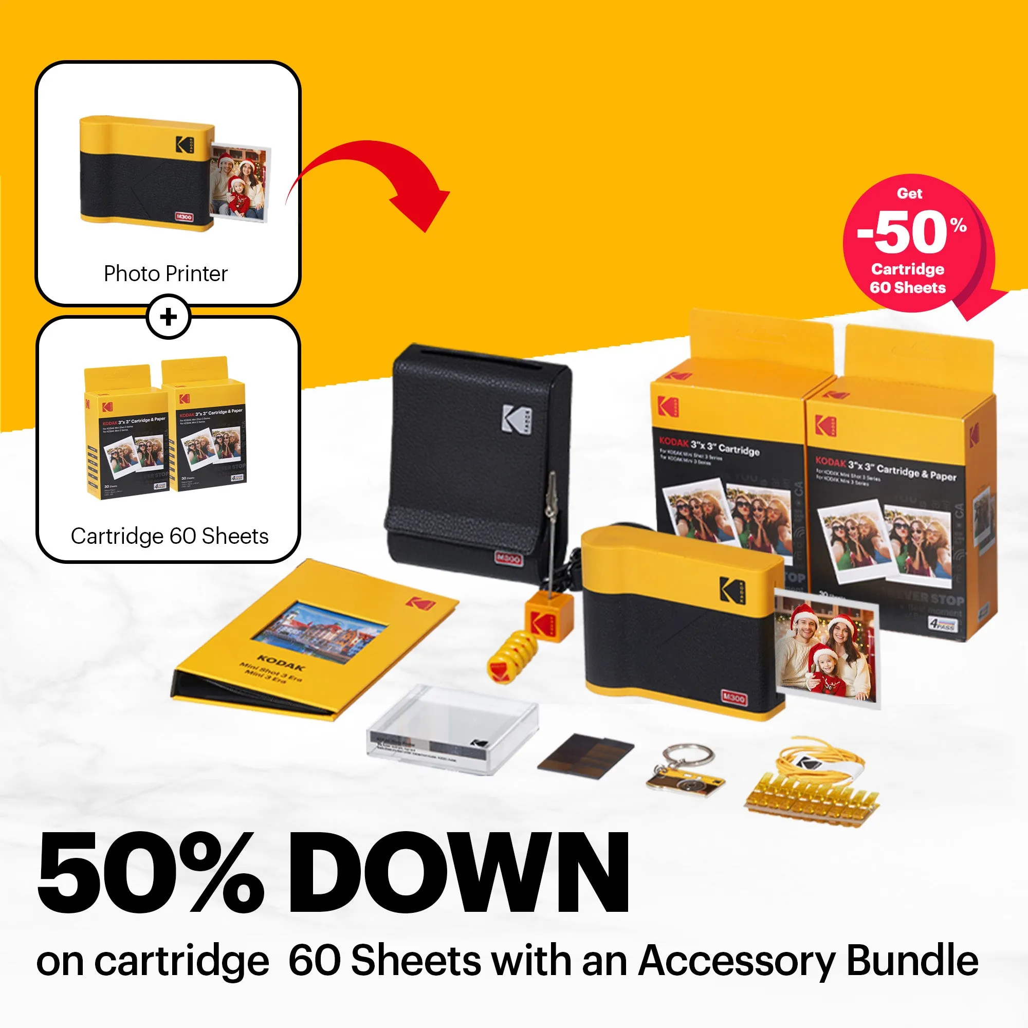 KODAK Mini 3 ERA 4PASS Portable Photo Printer (3x3) (Printer   68 Sheets   Gift Accessories)