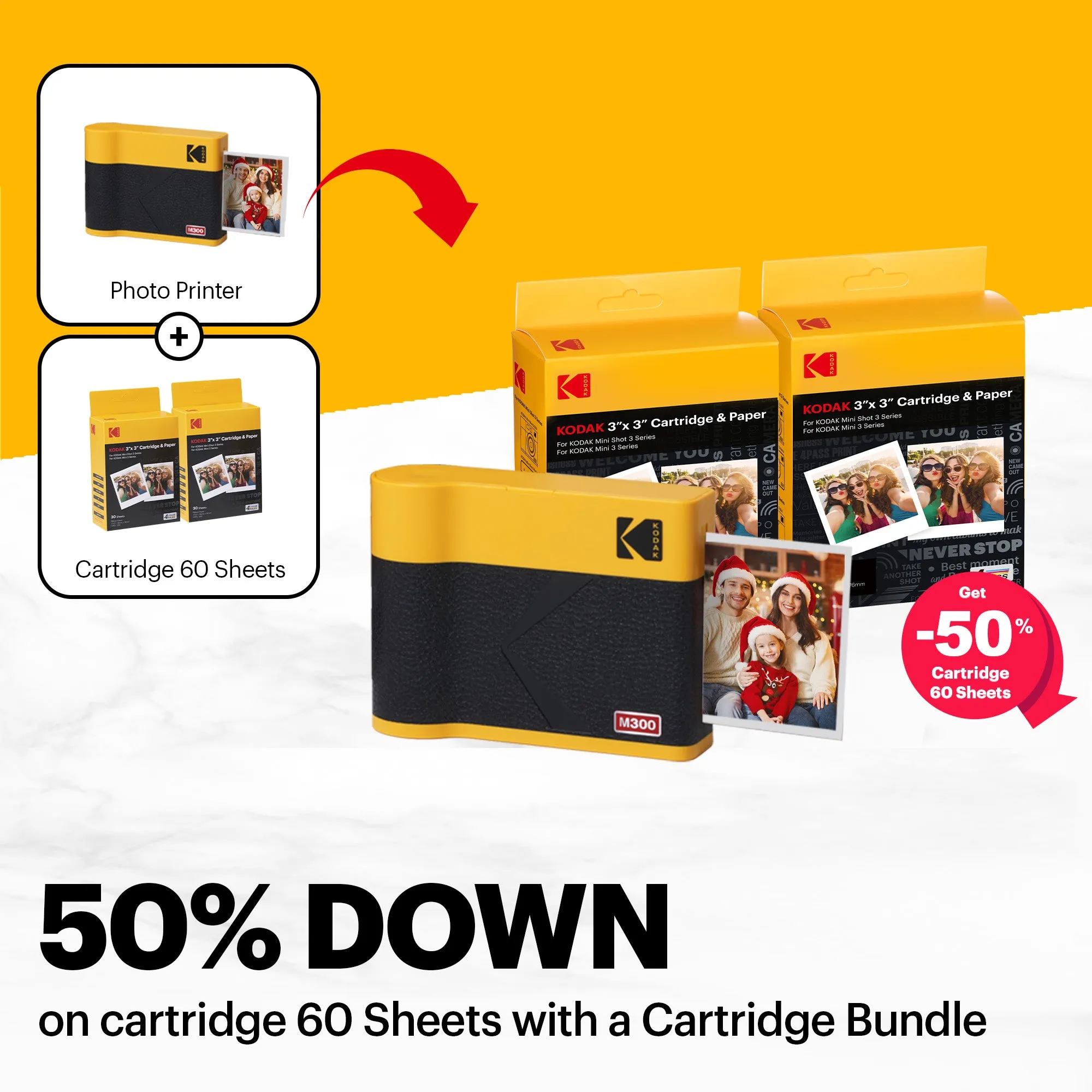 KODAK Mini 3 ERA 4PASS Portable Photo Printer (3x3) (Printer   68 Sheets)