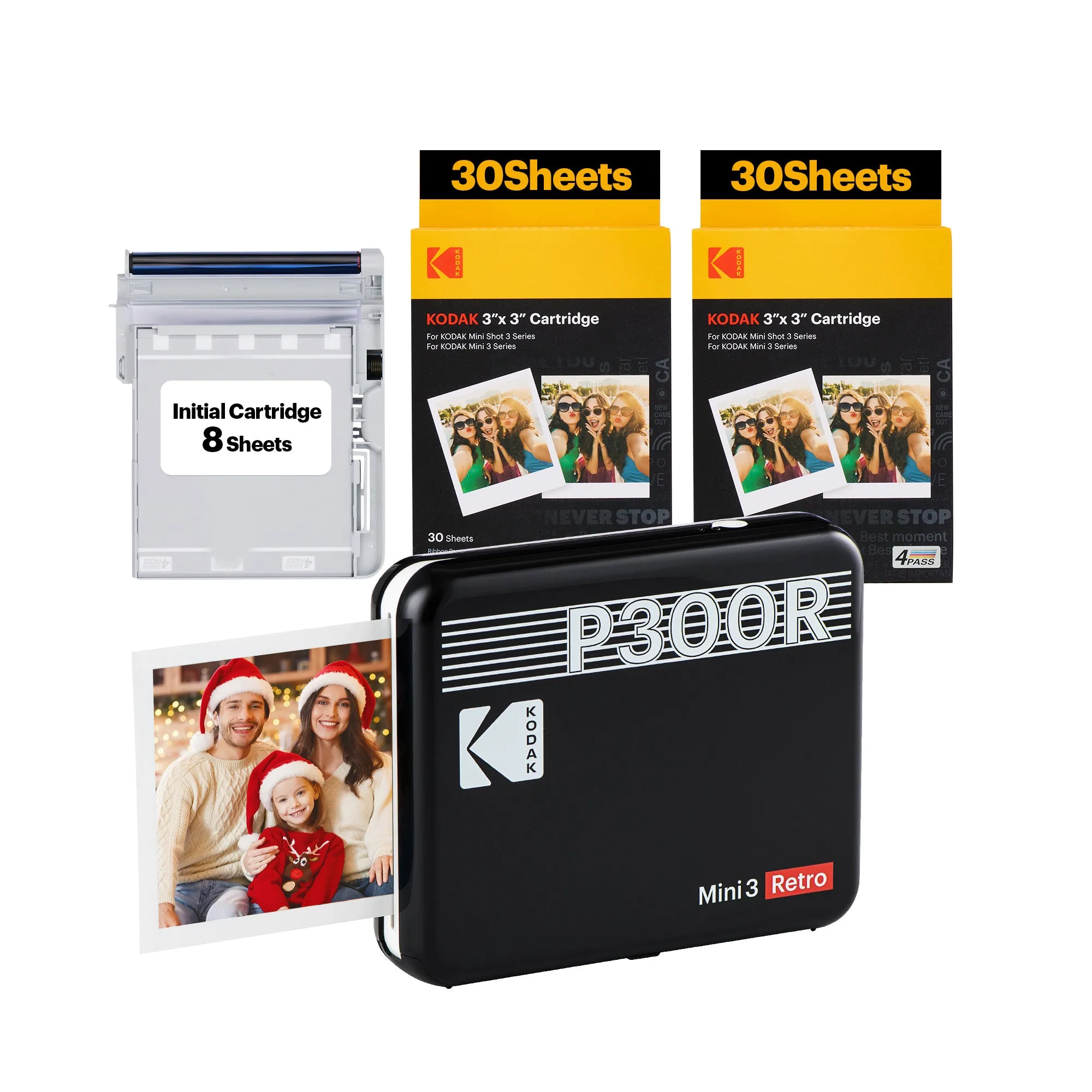 KODAK Mini 3 Retro 4PASS Portable Photo Printer (3x3 inches)   68 Sheets Bundle