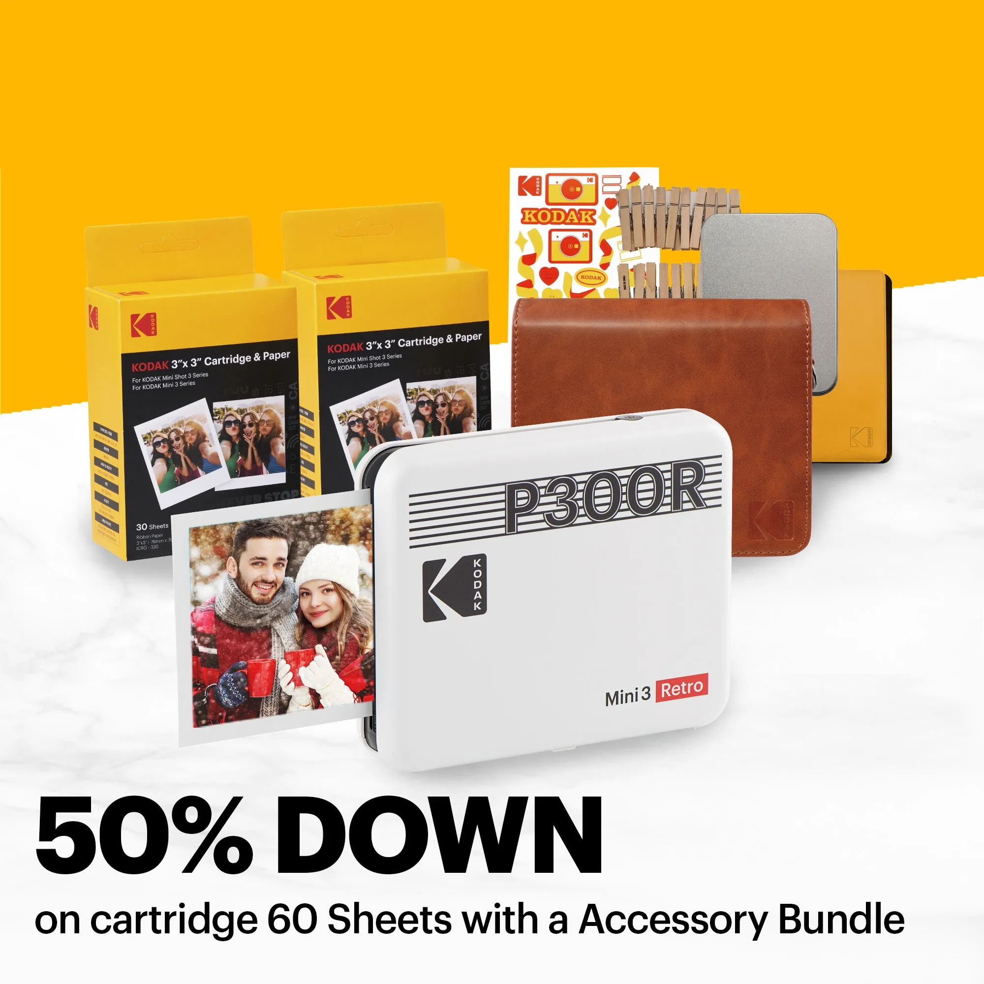 KODAK Mini 3 Retro 4PASS Portable Photo Printer (3x3 inches)   68 Sheets Gift Bundle