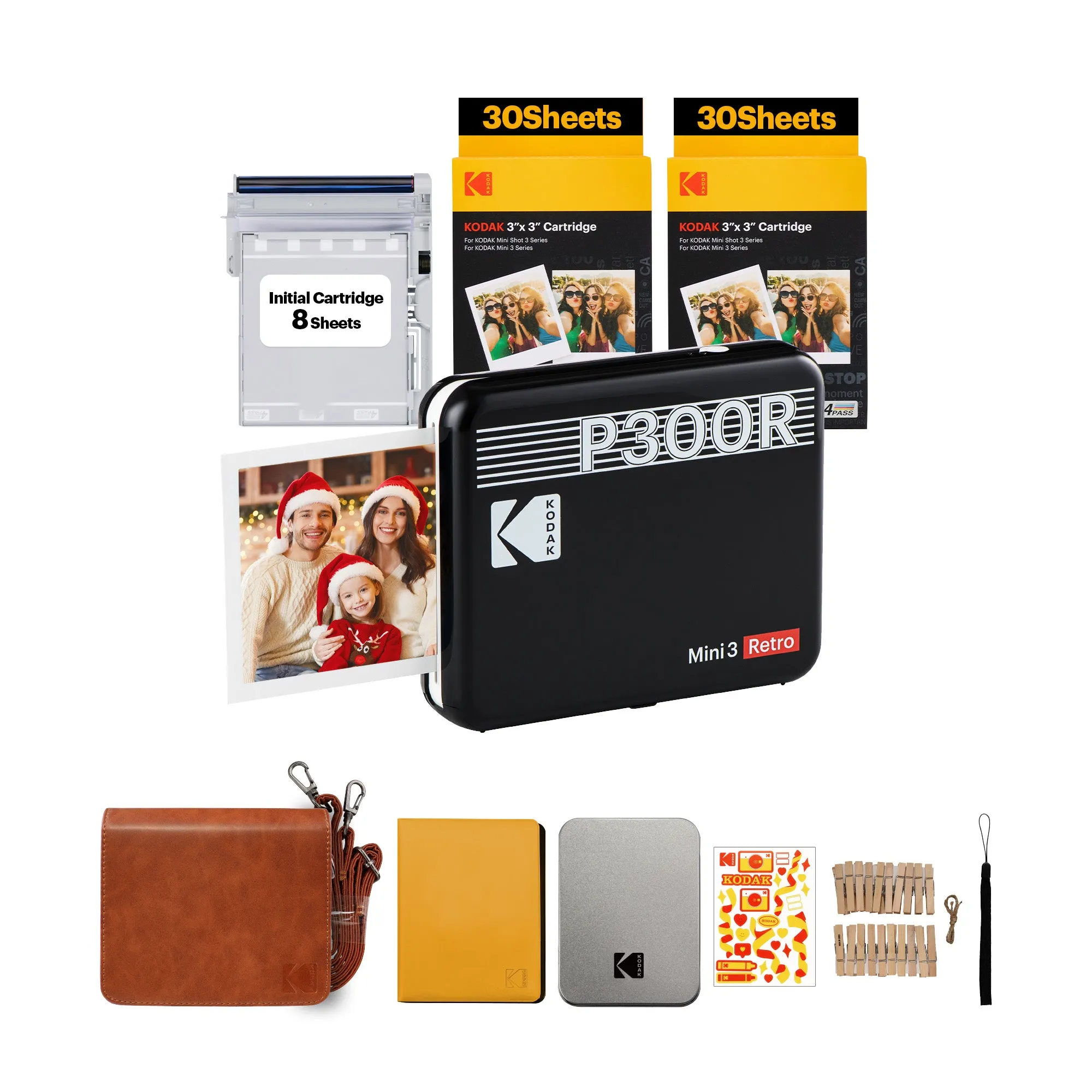 KODAK Mini 3 Retro 4PASS Portable Photo Printer (3x3 inches)   68 Sheets Gift Bundle