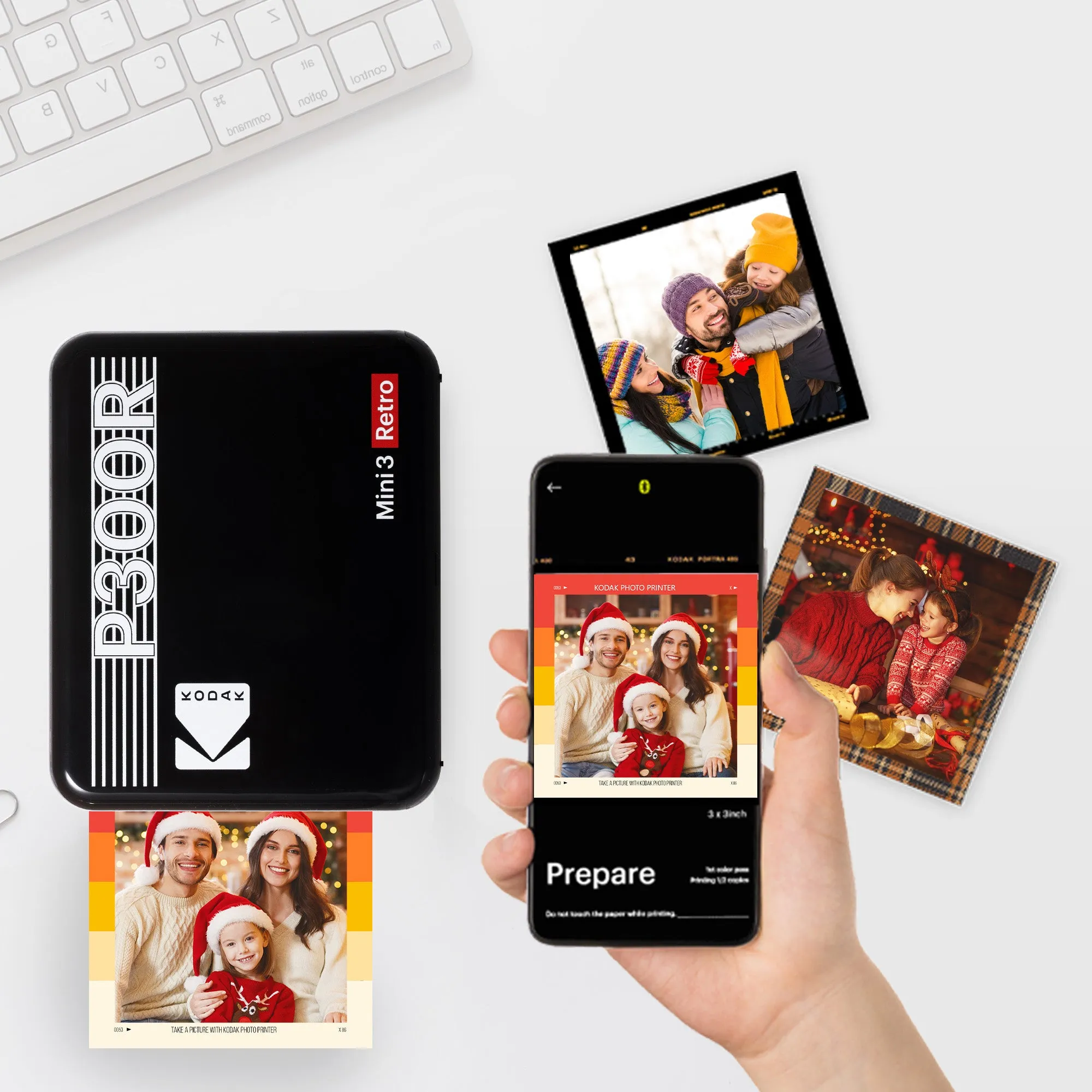 KODAK Mini 3 Retro 4PASS Portable Photo Printer (3x3 inches)   68 Sheets Gift Bundle