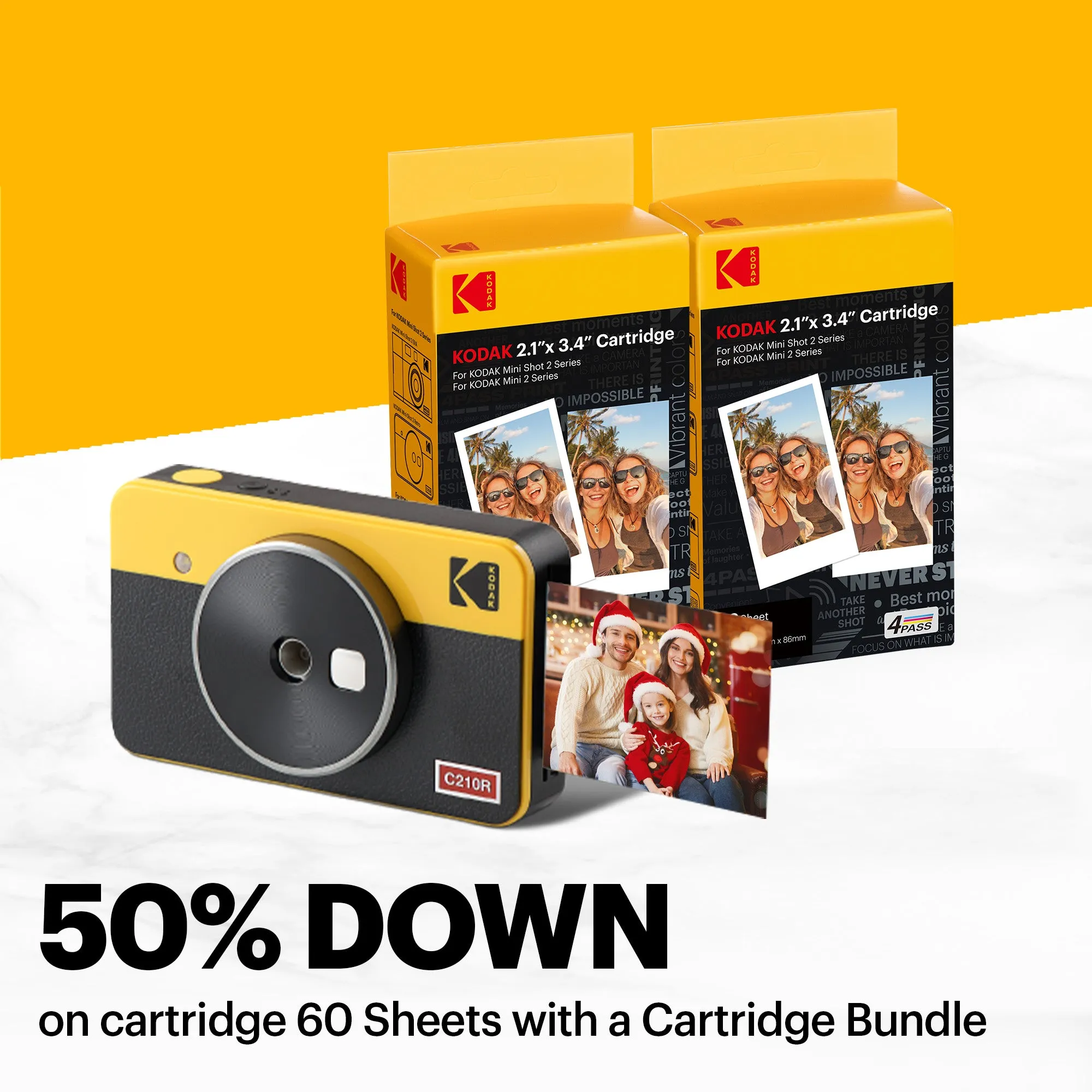 KODAK Mini Shot 2 Retro 4PASS 2-in-1 Instant Camera and Photo Printer (2.1x3.4 inches)   68 Sheets Bundle