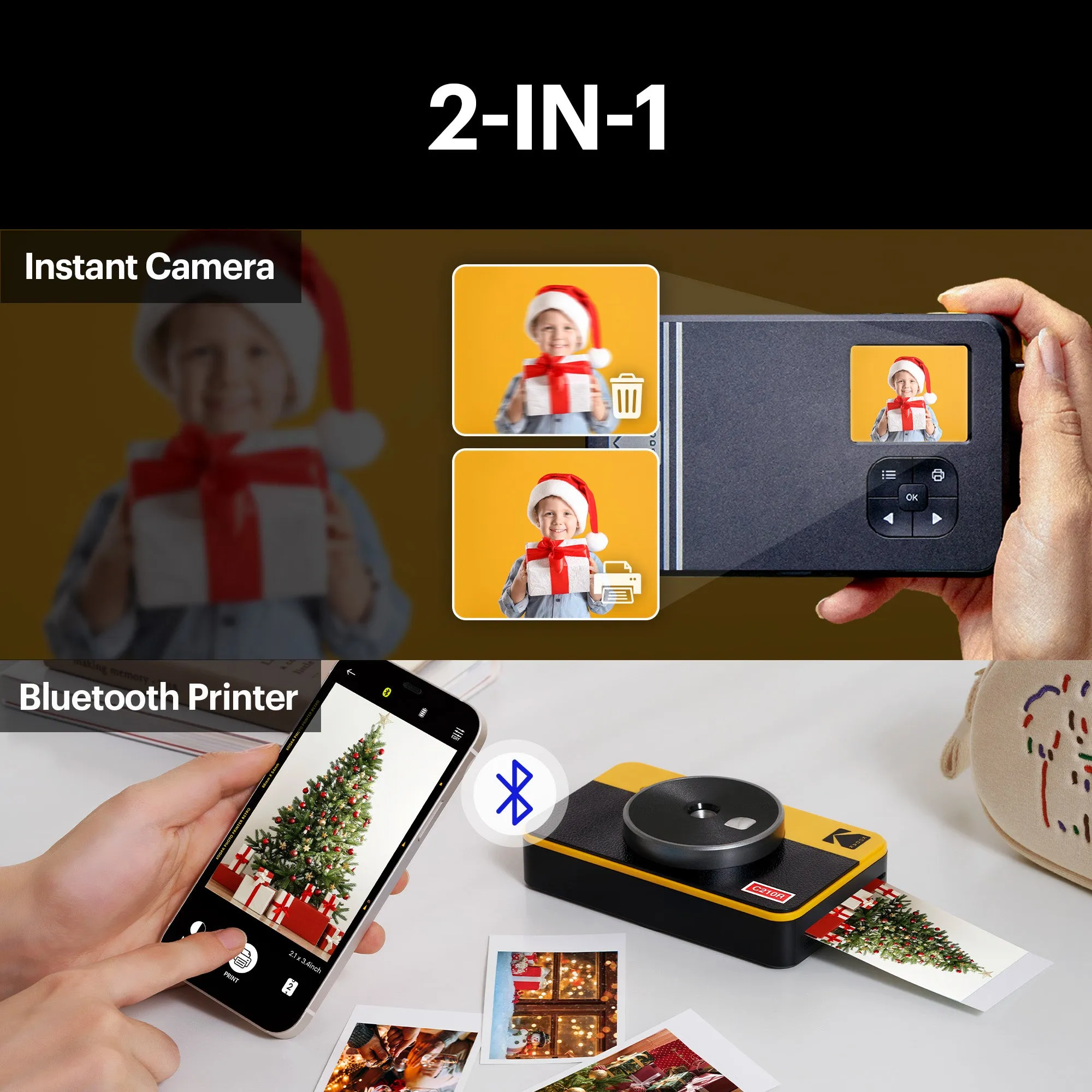 KODAK Mini Shot 2 Retro 4PASS 2-in-1 Instant Camera and Photo Printer (2.1x3.4 inches)   68 Sheets Bundle