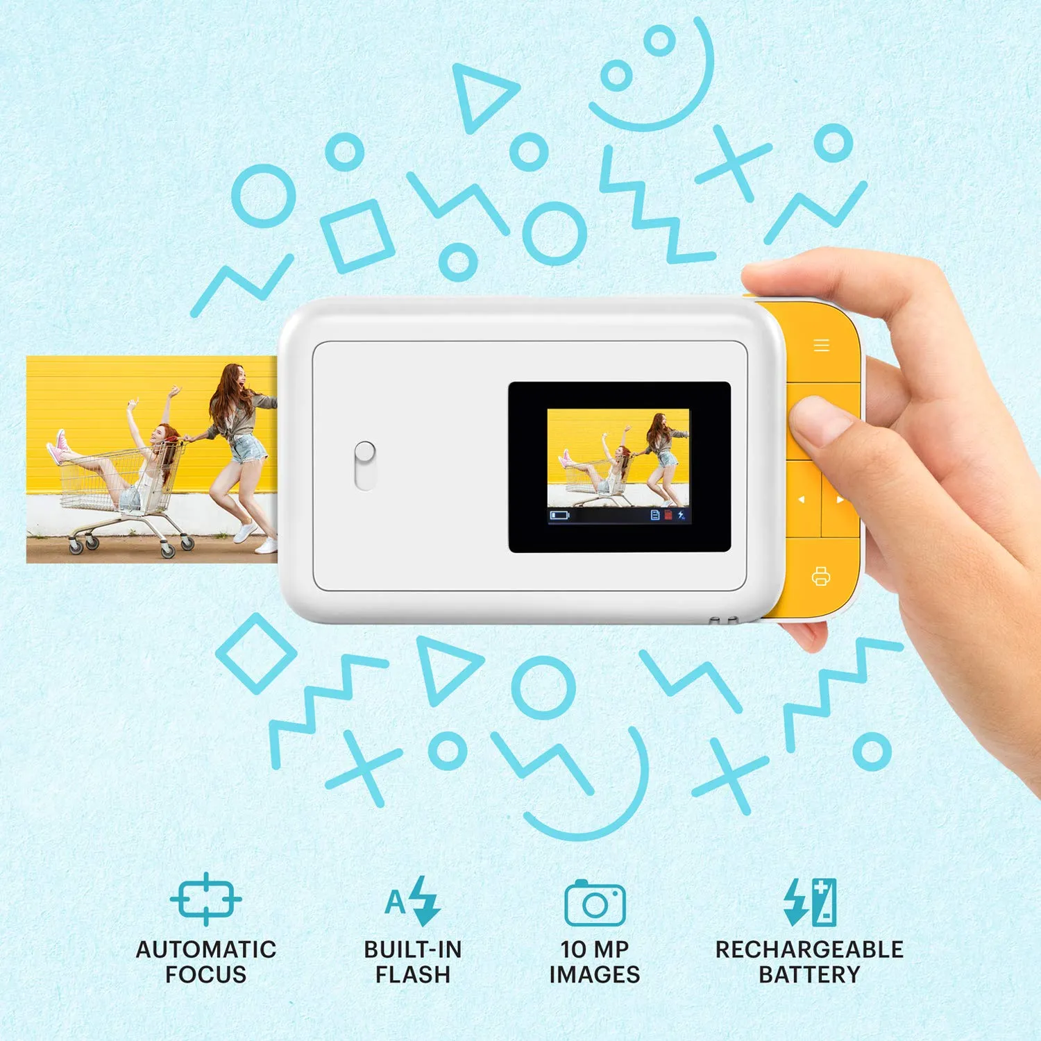 KODAK Smile Instant Print Digital Camera - Slide-Open 10MP Camera w/2x3 Zink Paper, Screen, Fixed Focus, Auto Flash & Photo Editing - White/Yellow