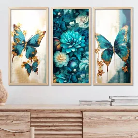kotart - Floral Painting for Living Room Bedroom Office Room Decor | Premium Digital Paintings with Frame for Home Decoration | Painting for Wall Decoration - Set of 3 (10x19 inch, E)