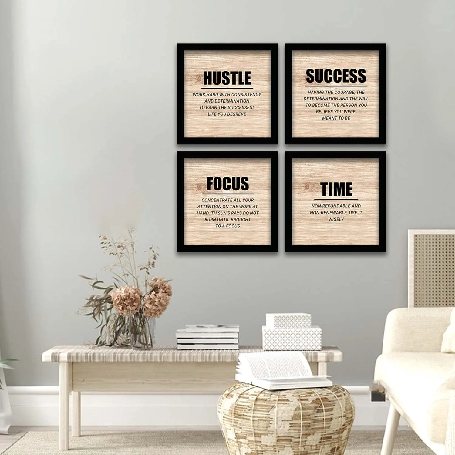 Kotart - Frames For Wall Decor - Motivational Photo Frames For Wall Decoration - Quotes Wall Poster With Frame For Room Living Room (11 Inch X 11 Inch, Multi) Set Of 4 - Engineered Wood