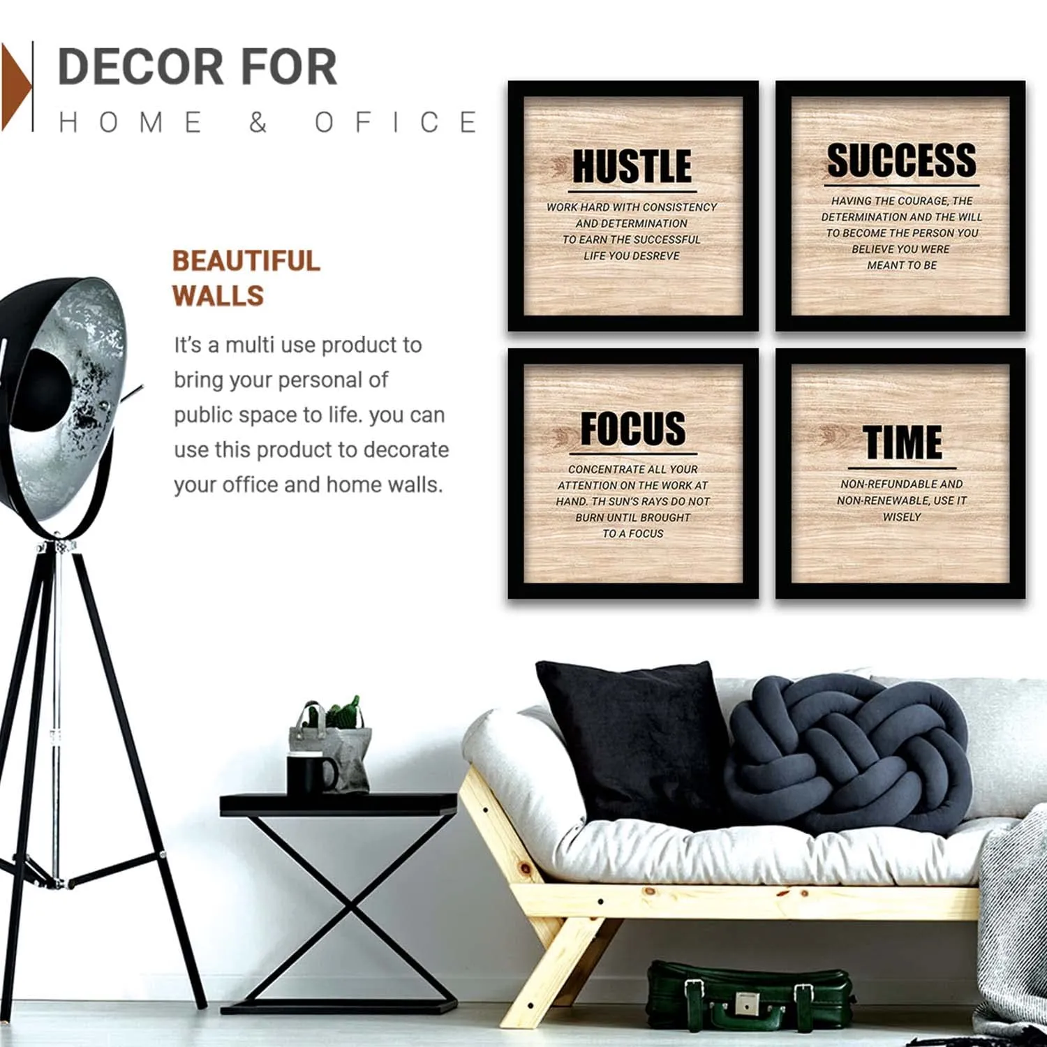 Kotart - Frames For Wall Decor - Motivational Photo Frames For Wall Decoration - Quotes Wall Poster With Frame For Room Living Room (11 Inch X 11 Inch, Multi) Set Of 4 - Engineered Wood