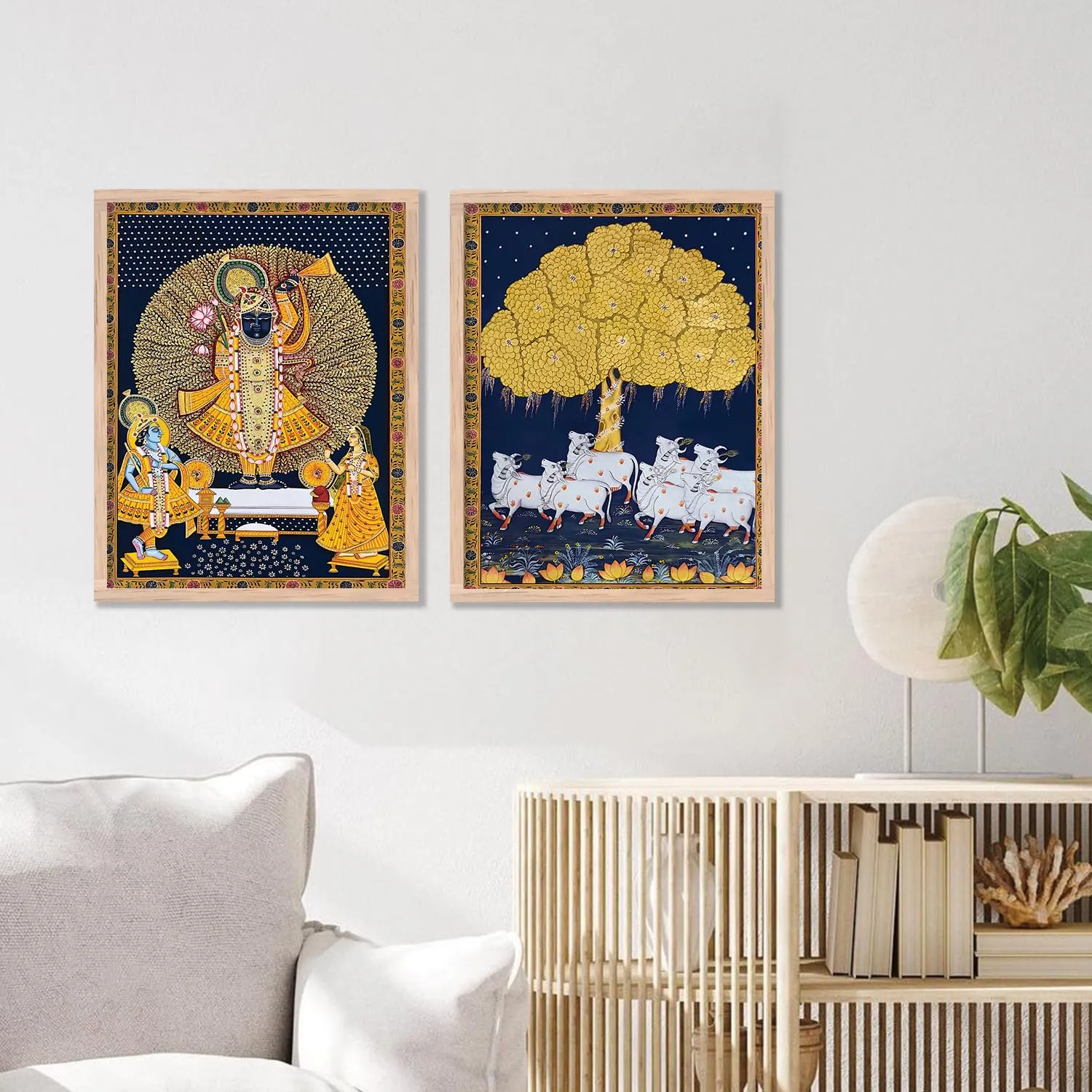 kotart Madhubani Art Framed Painting for Home, Living Room, Hall | Shrinath Ji Pichwai Traditional Paitnings with Frame for Home Decor (Set of 2)