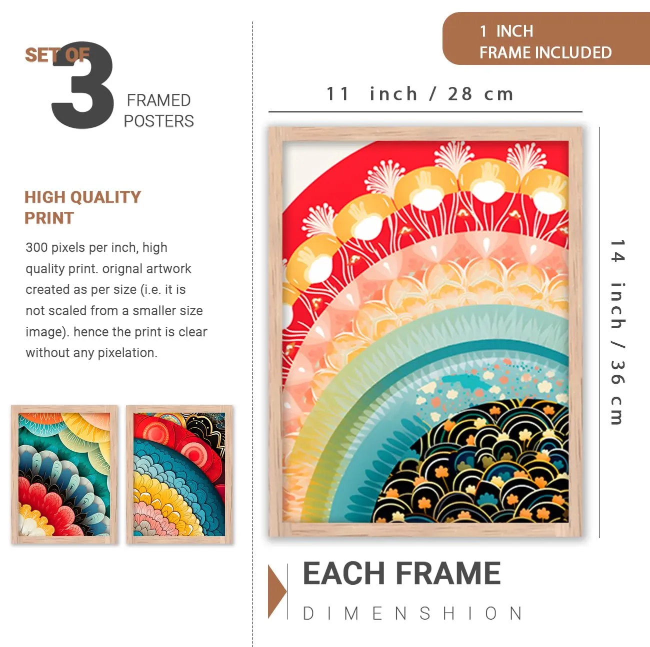 kotart Modern Art Home Decor Framed Paintings for Bedroom Living Room Office Wall Decor - Wall Poster with Frame - Painting for Wall Decoration Set of 3 (10 x 13, A)