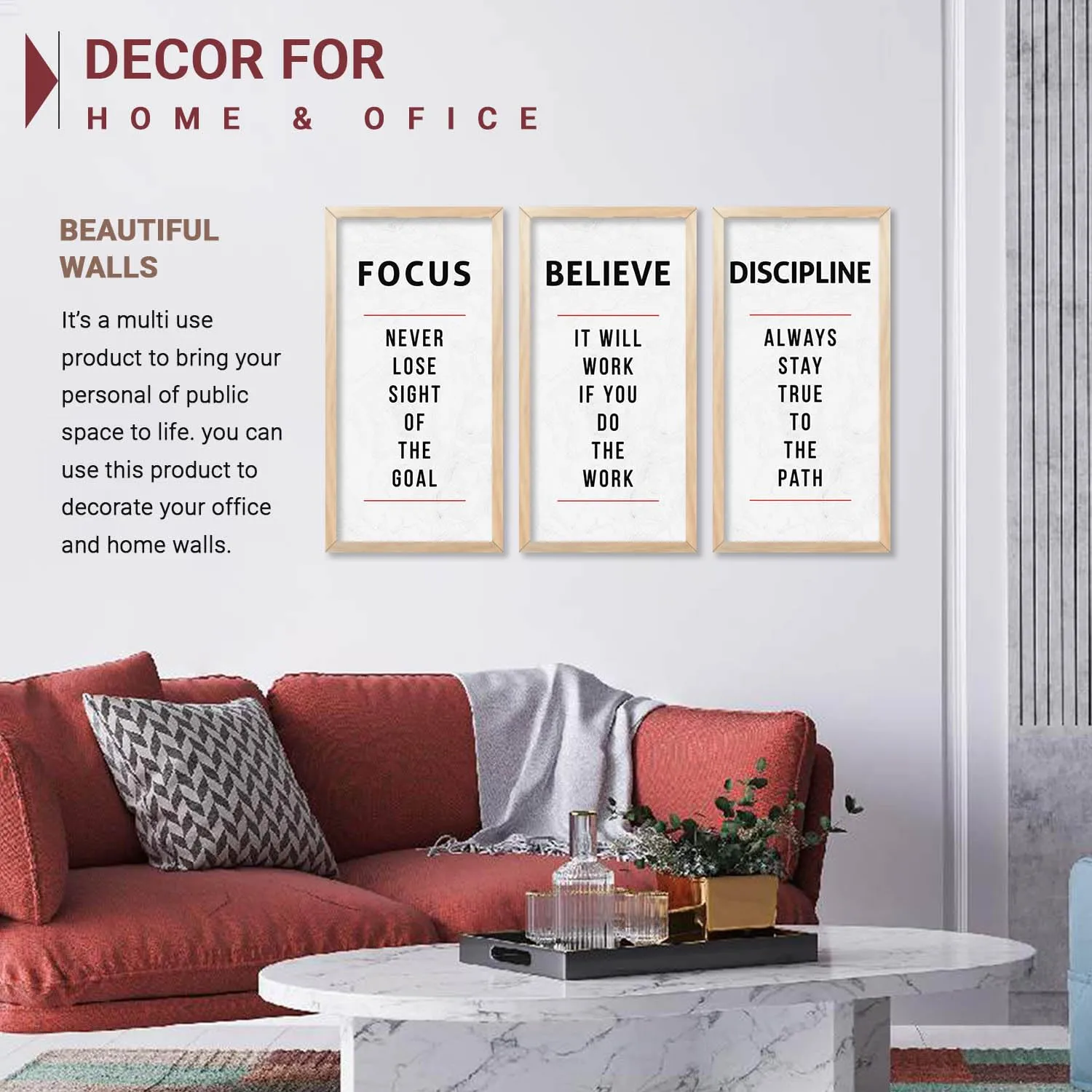 kotart – Motivational Quotes Wall Art For Office Décor Living Room | Motivational Quotes Poster With Frame | Quotes Wall Hanging Painting For Wall Décor Set of 3 (10x19 inch, A)