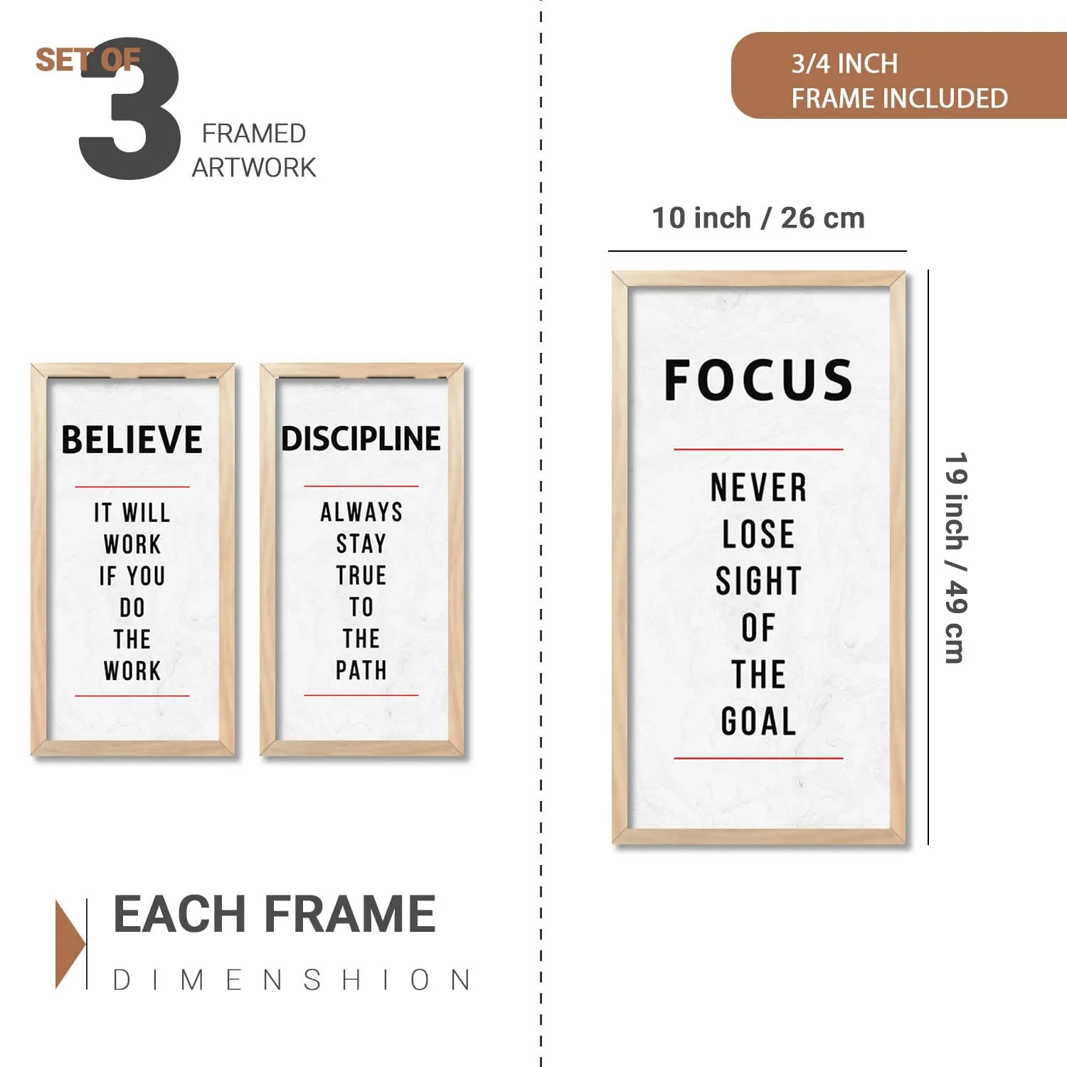 kotart – Motivational Quotes Wall Art For Office Décor Living Room | Motivational Quotes Poster With Frame | Quotes Wall Hanging Painting For Wall Décor Set of 3 (10x19 inch, A)