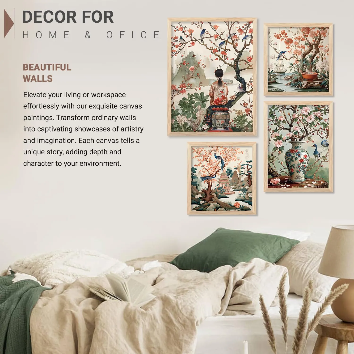 kotart Nature Inspired Modern Art Paintings with Frame for Living Room Bedroom Home and Office Wall Decor Set of 4 frames (C)