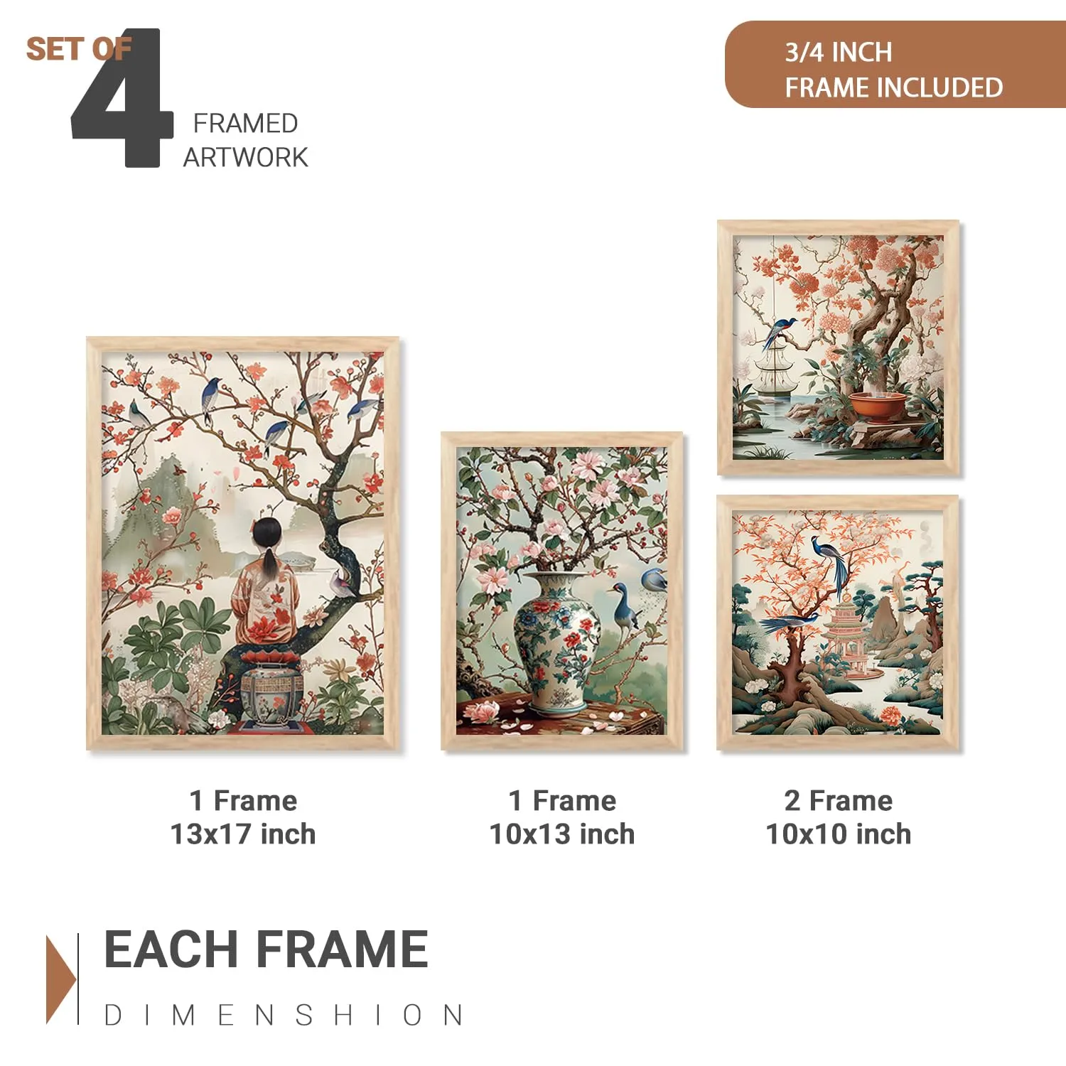 kotart Nature Inspired Modern Art Paintings with Frame for Living Room Bedroom Home and Office Wall Decor Set of 4 frames (C)