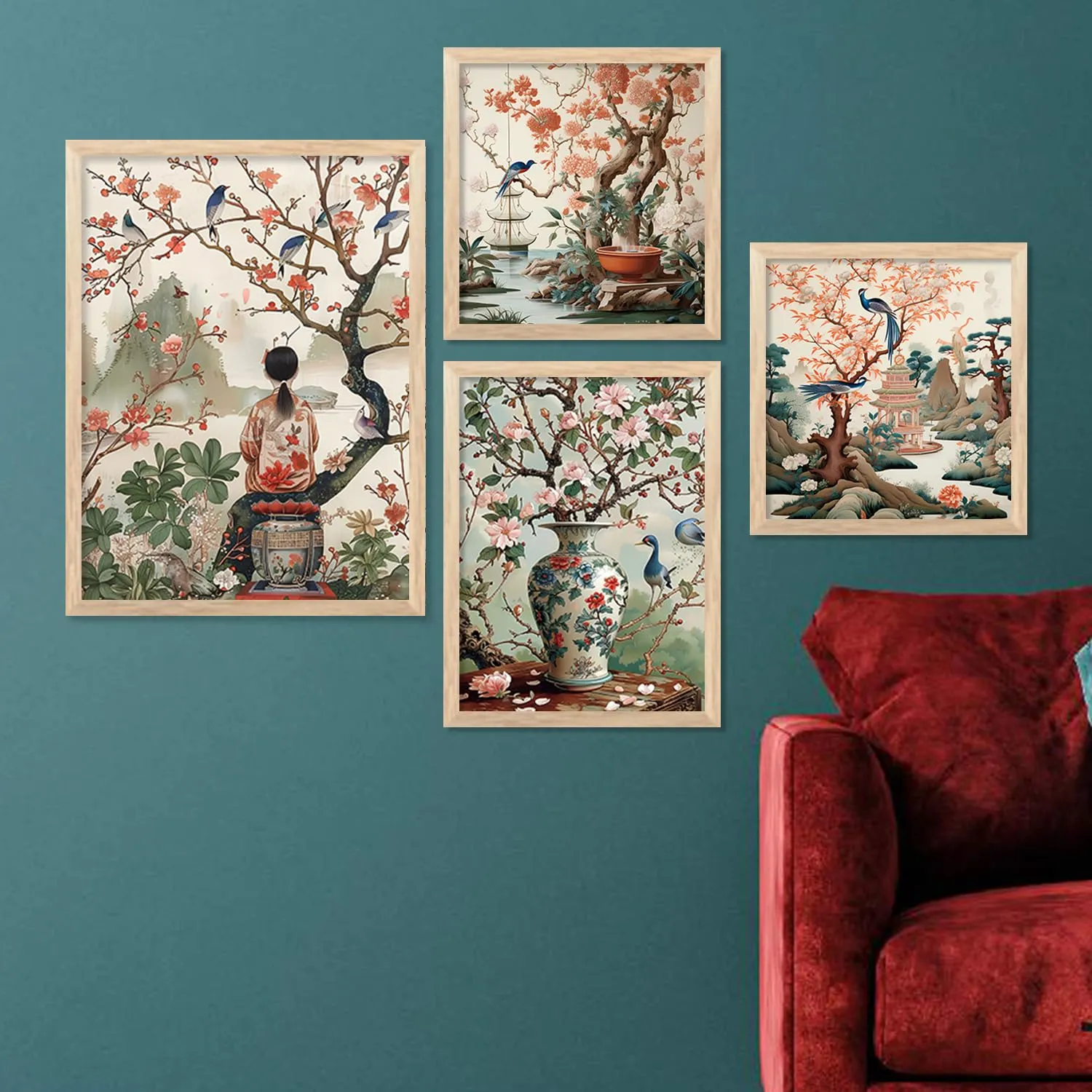 kotart Nature Inspired Modern Art Paintings with Frame for Living Room Bedroom Home and Office Wall Decor Set of 4 frames (C)
