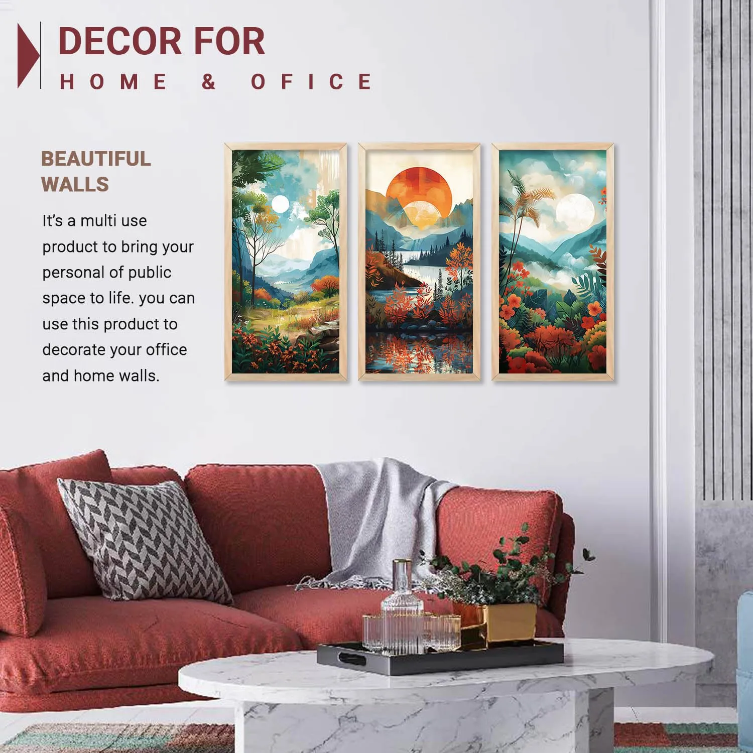 kotart - Nature Modern Wall Art For Wall Decoration | Modern Wall Art Poster With Frames | Home Decor Wall Art Paintings | Nature Inspired Framed Art Set of 3 (10X19 INCH, B)