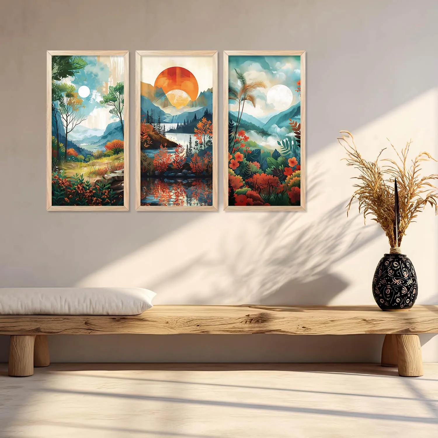 kotart - Nature Modern Wall Art For Wall Decoration | Modern Wall Art Poster With Frames | Home Decor Wall Art Paintings | Nature Inspired Framed Art Set of 3 (10X19 INCH, B)