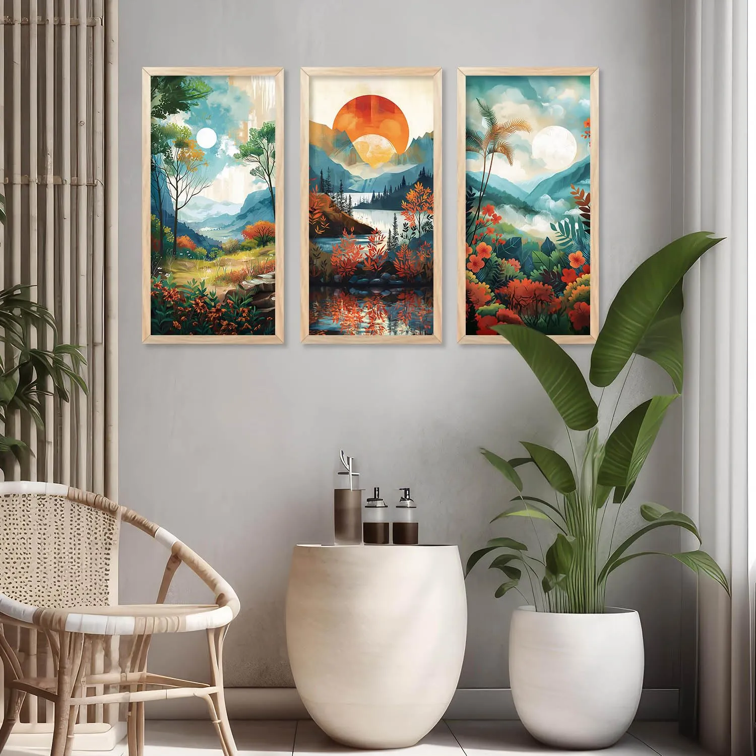 kotart - Nature Modern Wall Art For Wall Decoration | Modern Wall Art Poster With Frames | Home Decor Wall Art Paintings | Nature Inspired Framed Art Set of 3 (10X19 INCH, B)