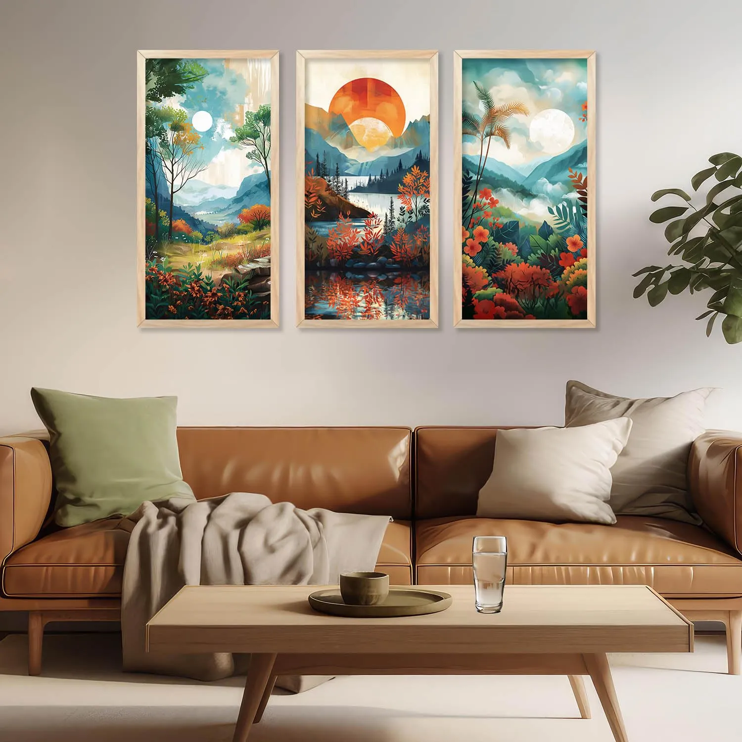 kotart - Nature Modern Wall Art For Wall Decoration | Modern Wall Art Poster With Frames | Home Decor Wall Art Paintings | Nature Inspired Framed Art Set of 3 (10X19 INCH, B)