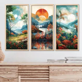 kotart - Nature Modern Wall Art For Wall Decoration | Modern Wall Art Poster With Frames | Home Decor Wall Art Paintings | Nature Inspired Framed Art Set of 3 (10X19 INCH, B)