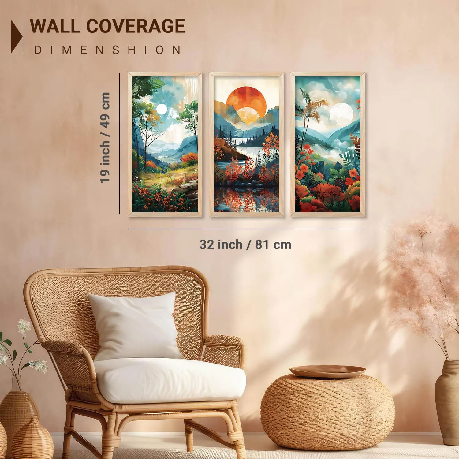 kotart - Nature Modern Wall Art For Wall Decoration | Modern Wall Art Poster With Frames | Home Decor Wall Art Paintings | Nature Inspired Framed Art Set of 3 (10X19 INCH, B)