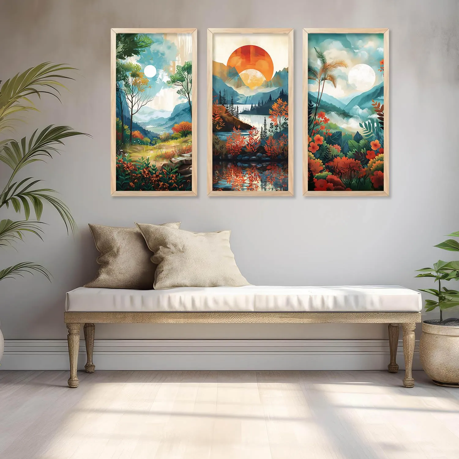 kotart - Nature Modern Wall Art For Wall Decoration | Modern Wall Art Poster With Frames | Home Decor Wall Art Paintings | Nature Inspired Framed Art Set of 3 (10X19 INCH, B)