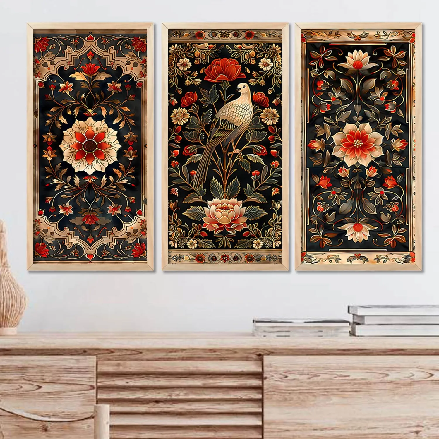 kotart - Painting for wall Decoration Frames |Traditional Indian Art Pichwai Wall Décor Paintings | Traditional Indian Art Pichwai Wall Décor Paintings For Home Décor Living Room Bedroom Set of 3 (10X19 INCH, A)