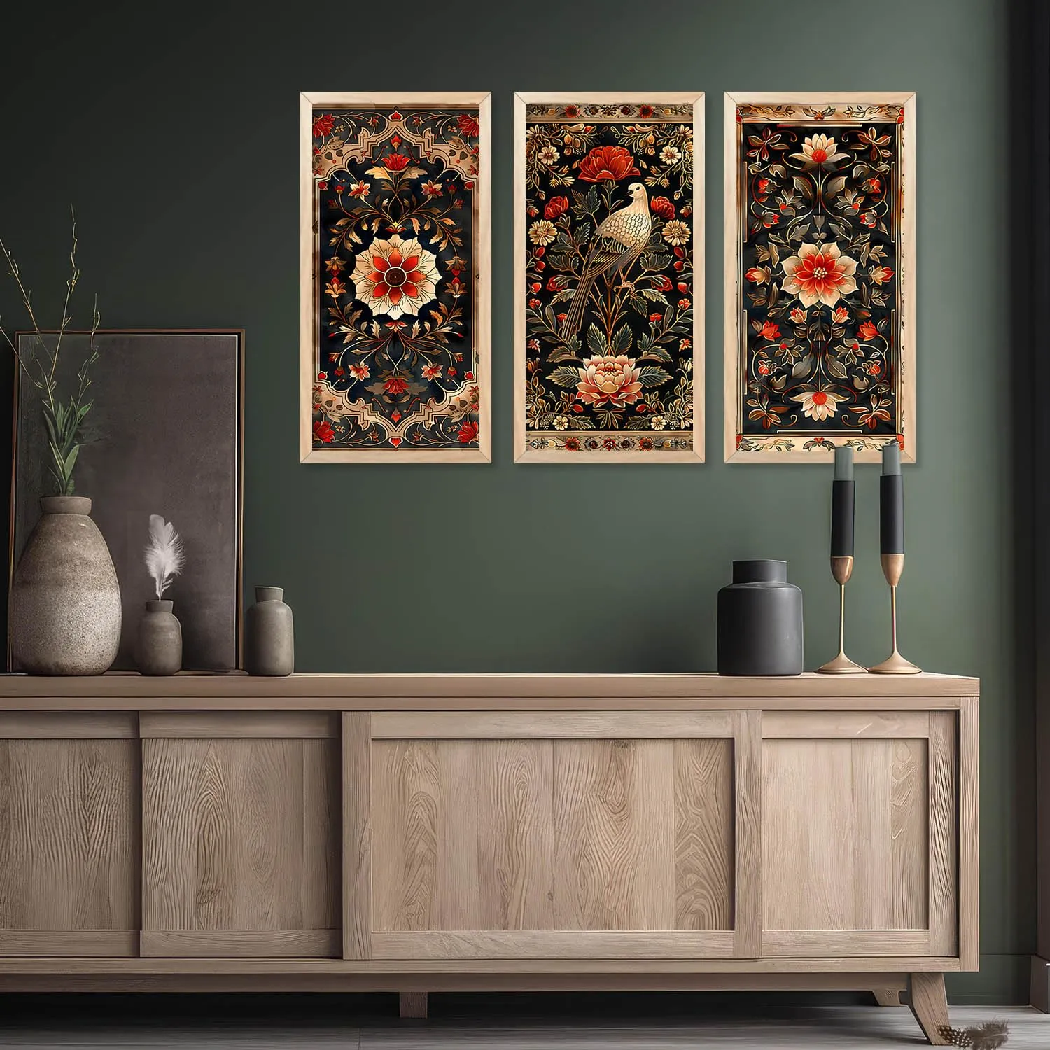 kotart - Painting for wall Decoration Frames |Traditional Indian Art Pichwai Wall Décor Paintings | Traditional Indian Art Pichwai Wall Décor Paintings For Home Décor Living Room Bedroom Set of 3 (10X19 INCH, A)