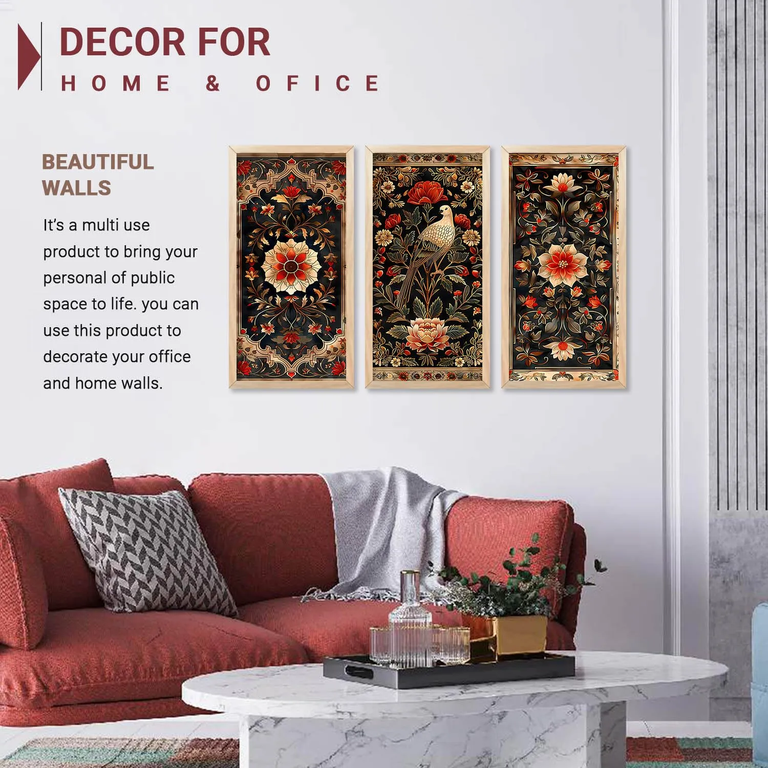 kotart - Painting for wall Decoration Frames |Traditional Indian Art Pichwai Wall Décor Paintings | Traditional Indian Art Pichwai Wall Décor Paintings For Home Décor Living Room Bedroom Set of 3 (10X19 INCH, A)