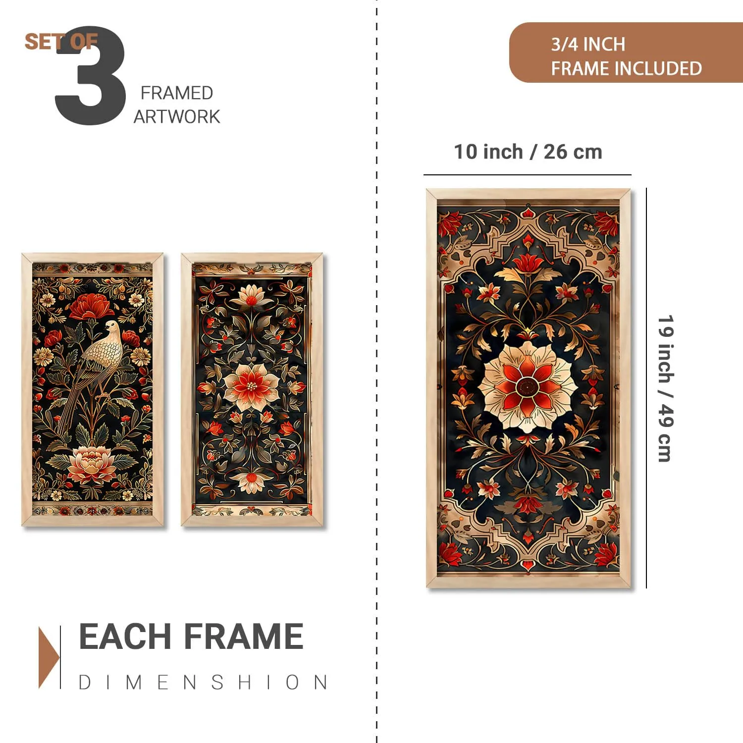 kotart - Painting for wall Decoration Frames |Traditional Indian Art Pichwai Wall Décor Paintings | Traditional Indian Art Pichwai Wall Décor Paintings For Home Décor Living Room Bedroom Set of 3 (10X19 INCH, A)
