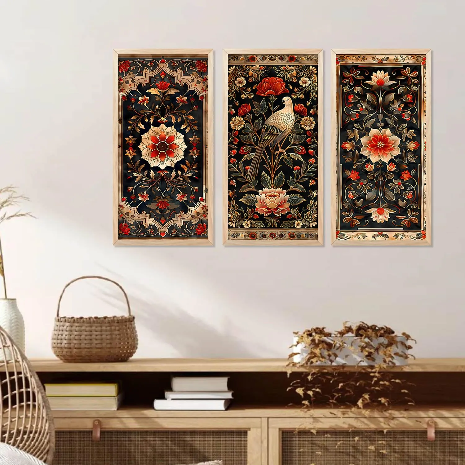 kotart - Painting for wall Decoration Frames |Traditional Indian Art Pichwai Wall Décor Paintings | Traditional Indian Art Pichwai Wall Décor Paintings For Home Décor Living Room Bedroom Set of 3 (10X19 INCH, A)