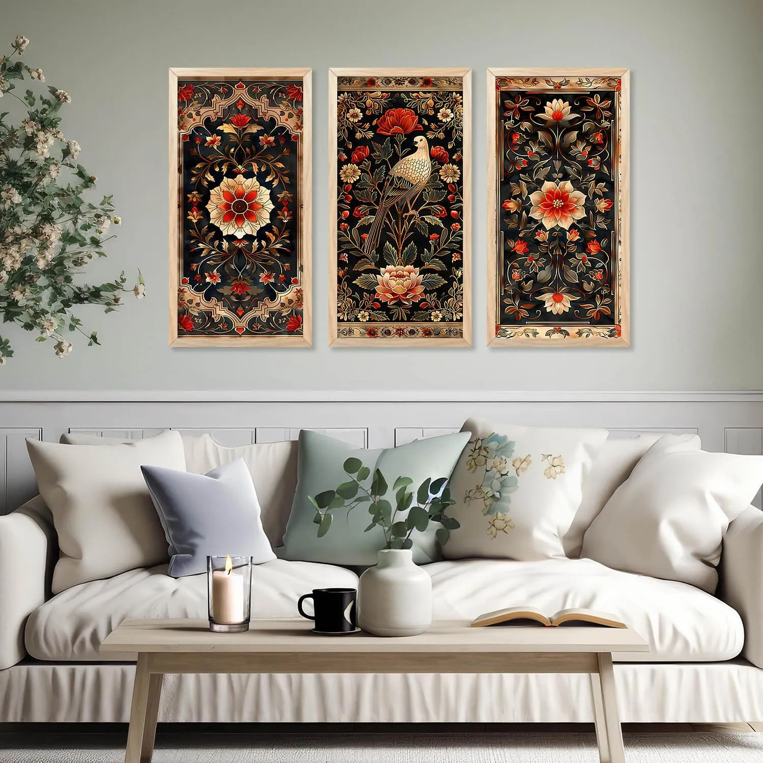 kotart - Painting for wall Decoration Frames |Traditional Indian Art Pichwai Wall Décor Paintings | Traditional Indian Art Pichwai Wall Décor Paintings For Home Décor Living Room Bedroom Set of 3 (10X19 INCH, A)