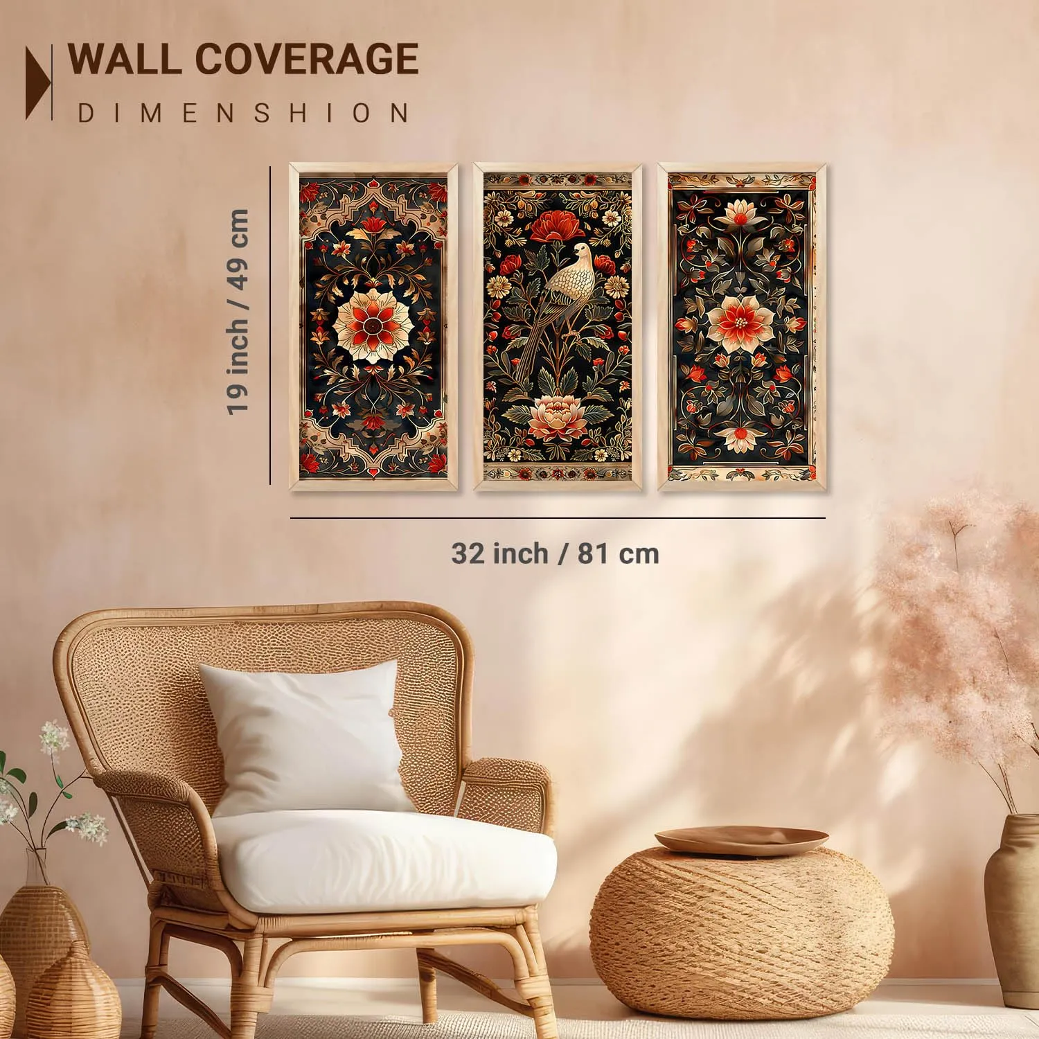 kotart - Painting for wall Decoration Frames |Traditional Indian Art Pichwai Wall Décor Paintings | Traditional Indian Art Pichwai Wall Décor Paintings For Home Décor Living Room Bedroom Set of 3 (10X19 INCH, A)